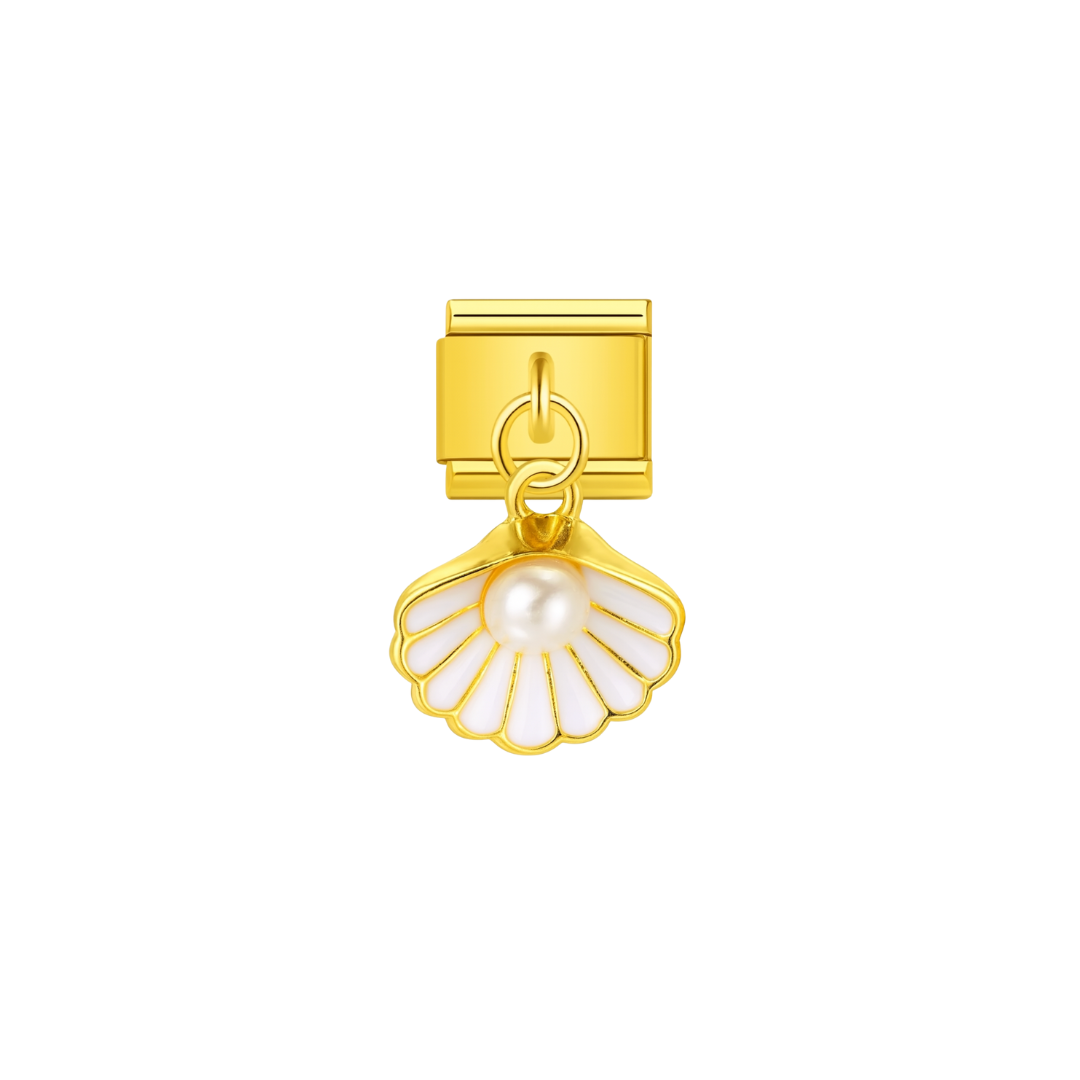 Golden Pearl Seashell Dangle