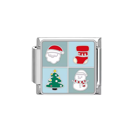 Santa, Stocking, Tree and Snowman